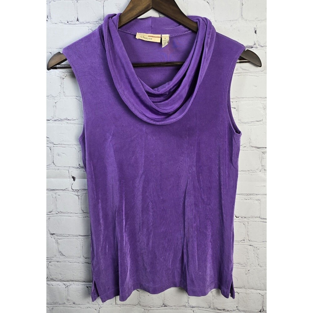 Vintage Choices Cowl Neck Sleeveless Top Purple Stretch Women's Sz Sm Made in US